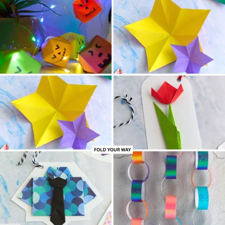Collage of paper crafts.