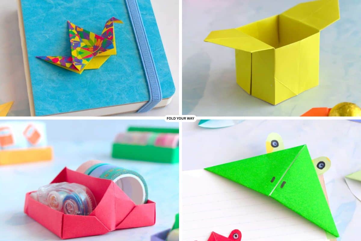 Collage of origami projects.