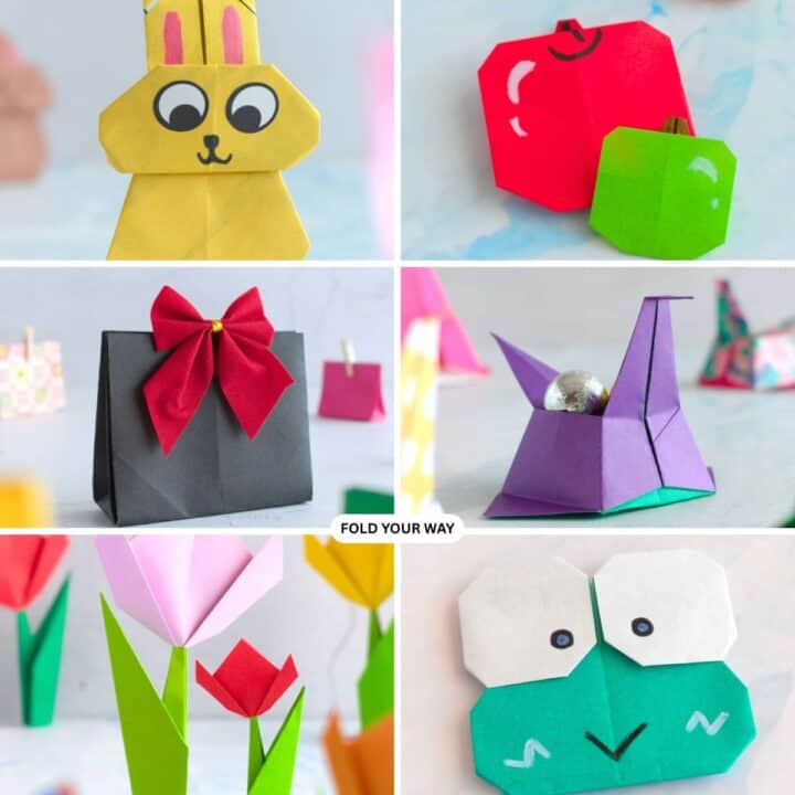 Collage of cute origami ideas.