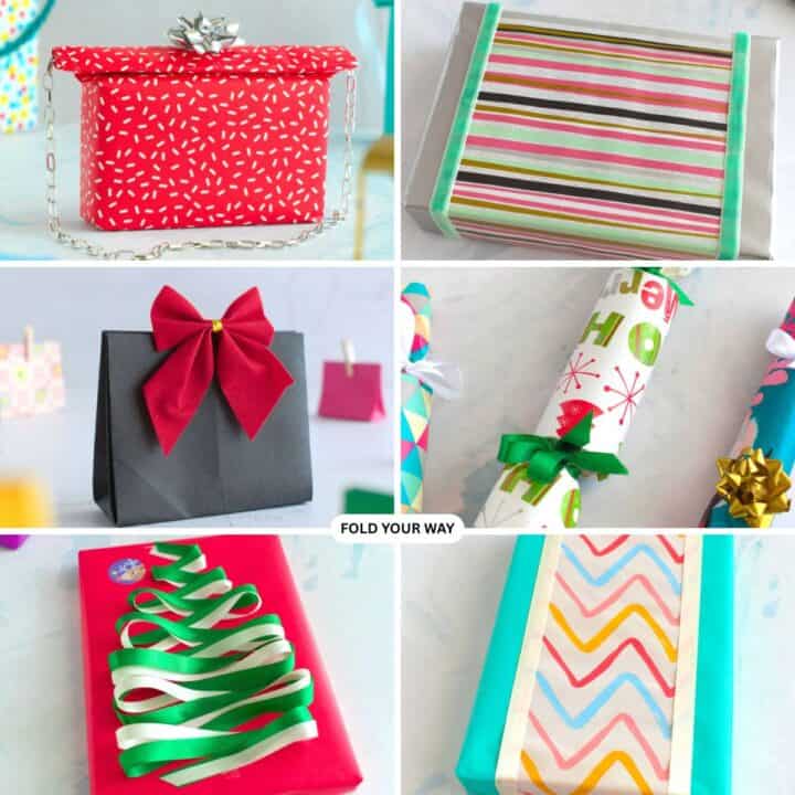 Collage of gift wrapping ideas.