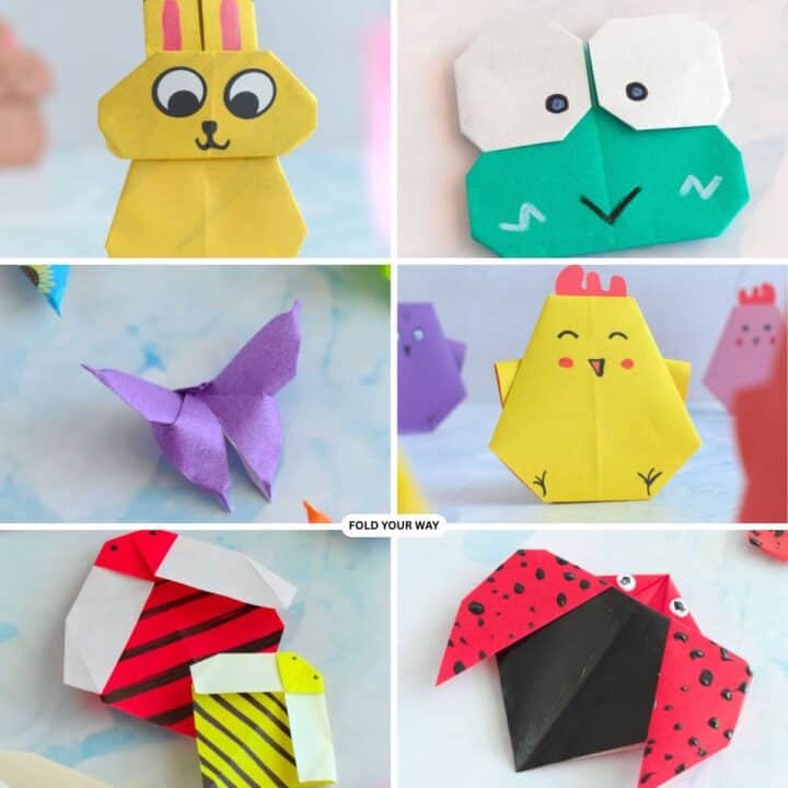 Collage of origami animals.