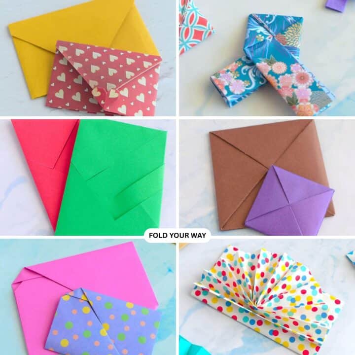 Collage of origami letterfolds and envelopes.